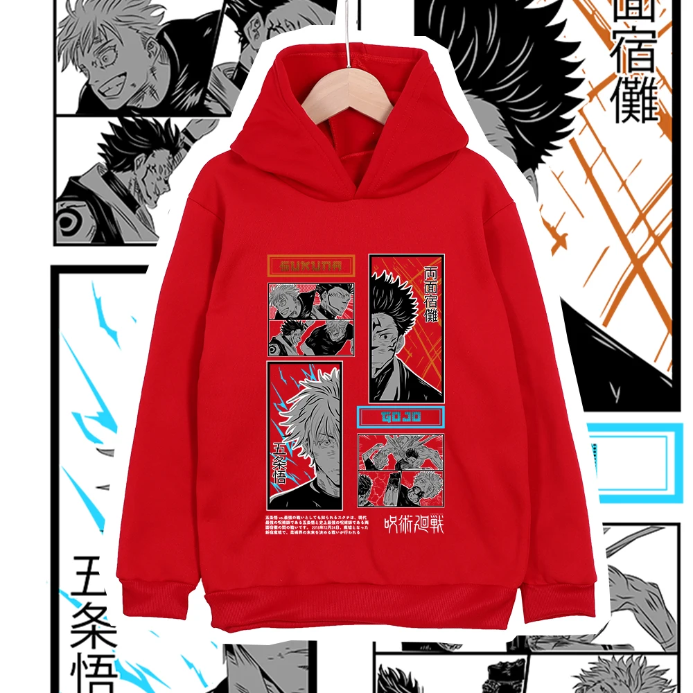 Kids Anime Hoodie Jujutsu Kaisen Gojo Sukuna Print Unisex Cotton Sweatshirt for Boys Girls Cartoon Casual Wear Cosplay Costume photo 5