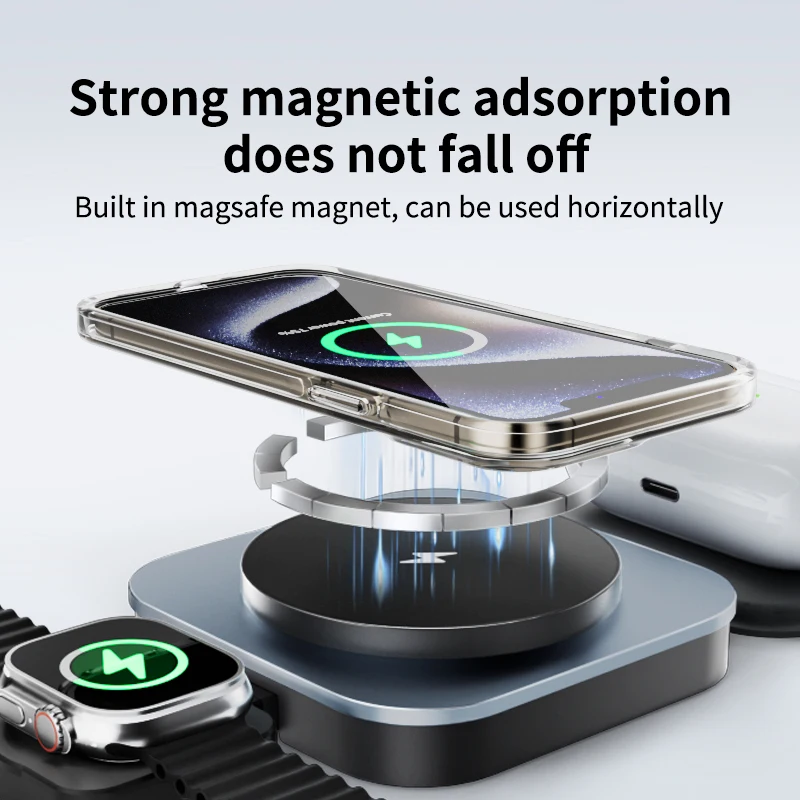 3 In 1 Foldable Magnetic Wireless Charger Stand For iPhone 15 14 13 12 Pro Max IWatch AirPods Pro Station Fast Charging Holder photo 3