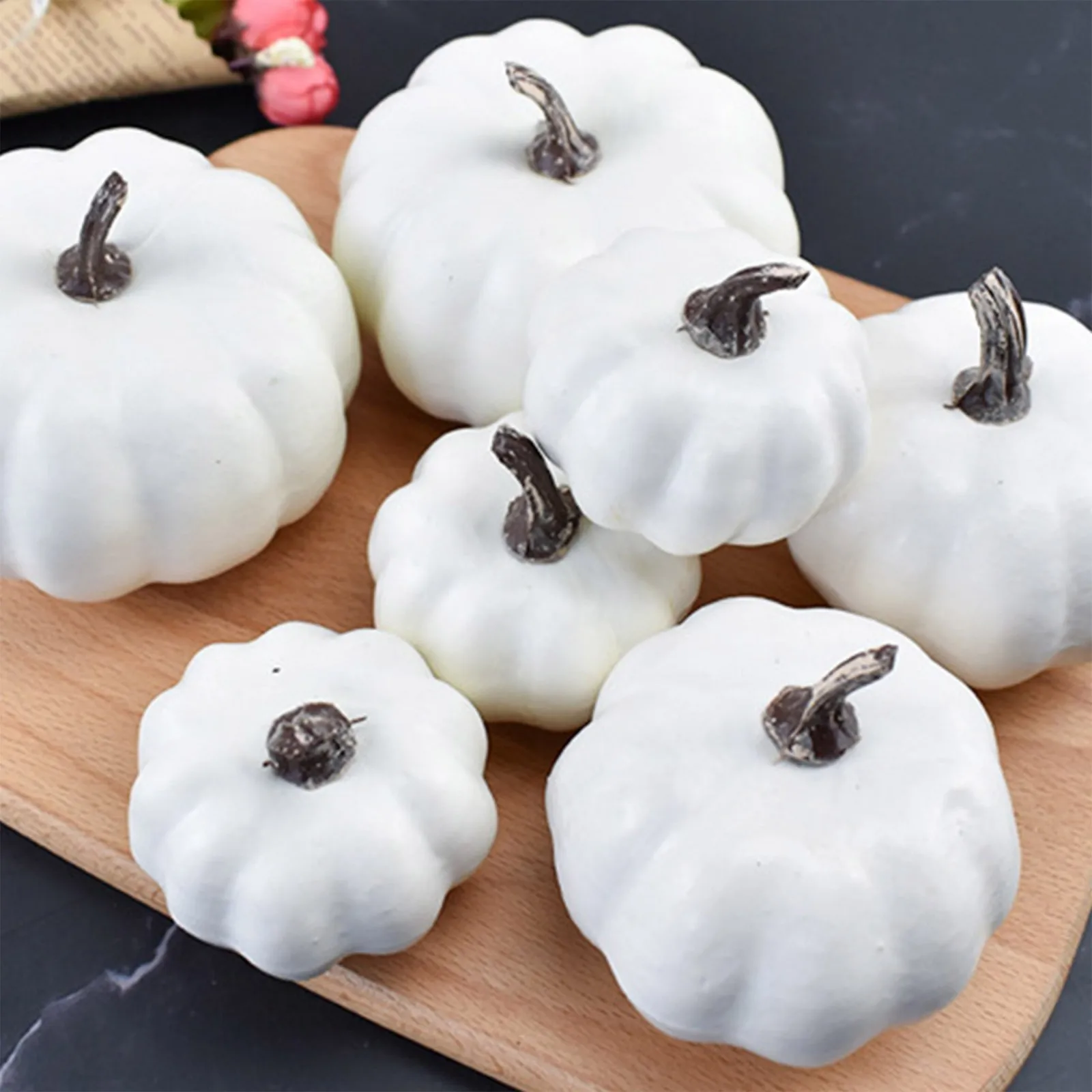 7pc Decorative PUmpkins White Artificial PUmpkins For Halloween Fall Decorations Indoor Faux PUmpkins Thanksgiving Day photo 3