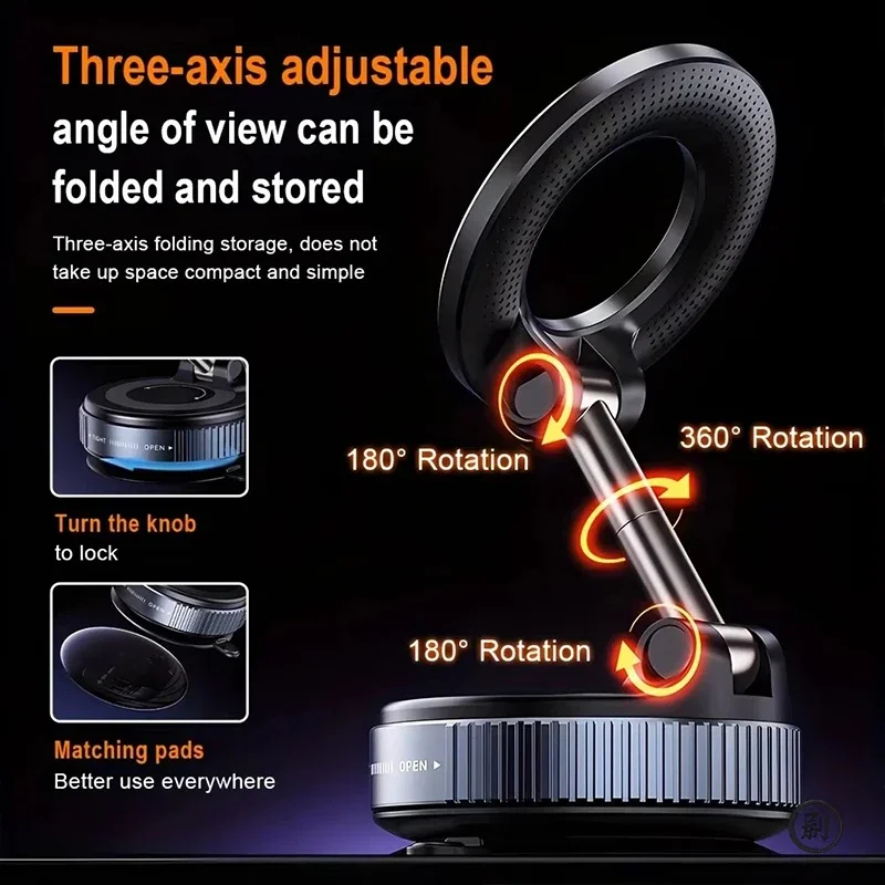 2026 New 360 ° Adjustable Suction Cup Phone Holder Vacuum Magnetic Car Phone Holder Magnetic Foldable Phone Holder Pocket Sized photo 3
