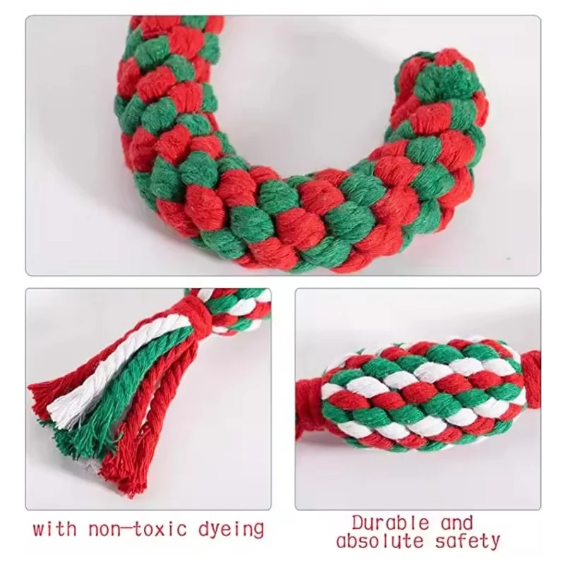 Christmas Pet Cotton Rope Knot Interactive Chew Toy Bite-resistant Molar Interactive Dog Toy Teeth Clean Festive Toy For All Dog photo 4