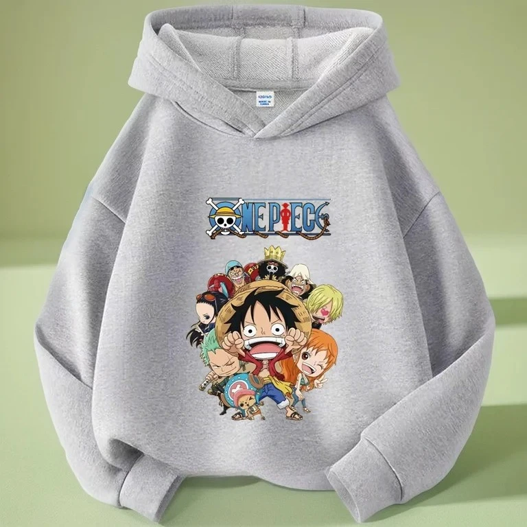 Spring Autumn One Piece Luffy Hoodie Children Clothing Anime Cartoon Pattern Fleece Sweatshirt Y2k Trendy Kids Gift Children Top photo 2