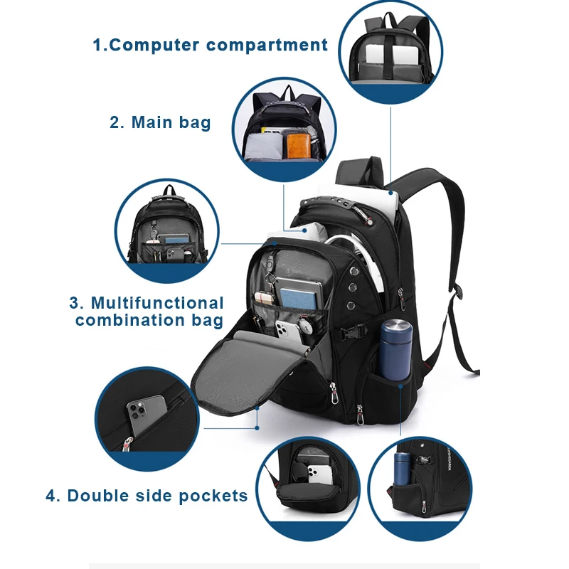 2026 Waterproof 17/20 Inch Laptop Backpack Men Airplane Travel Everyday Backpacks Women Oxford Rucksack Male School Bag Mochila photo 4