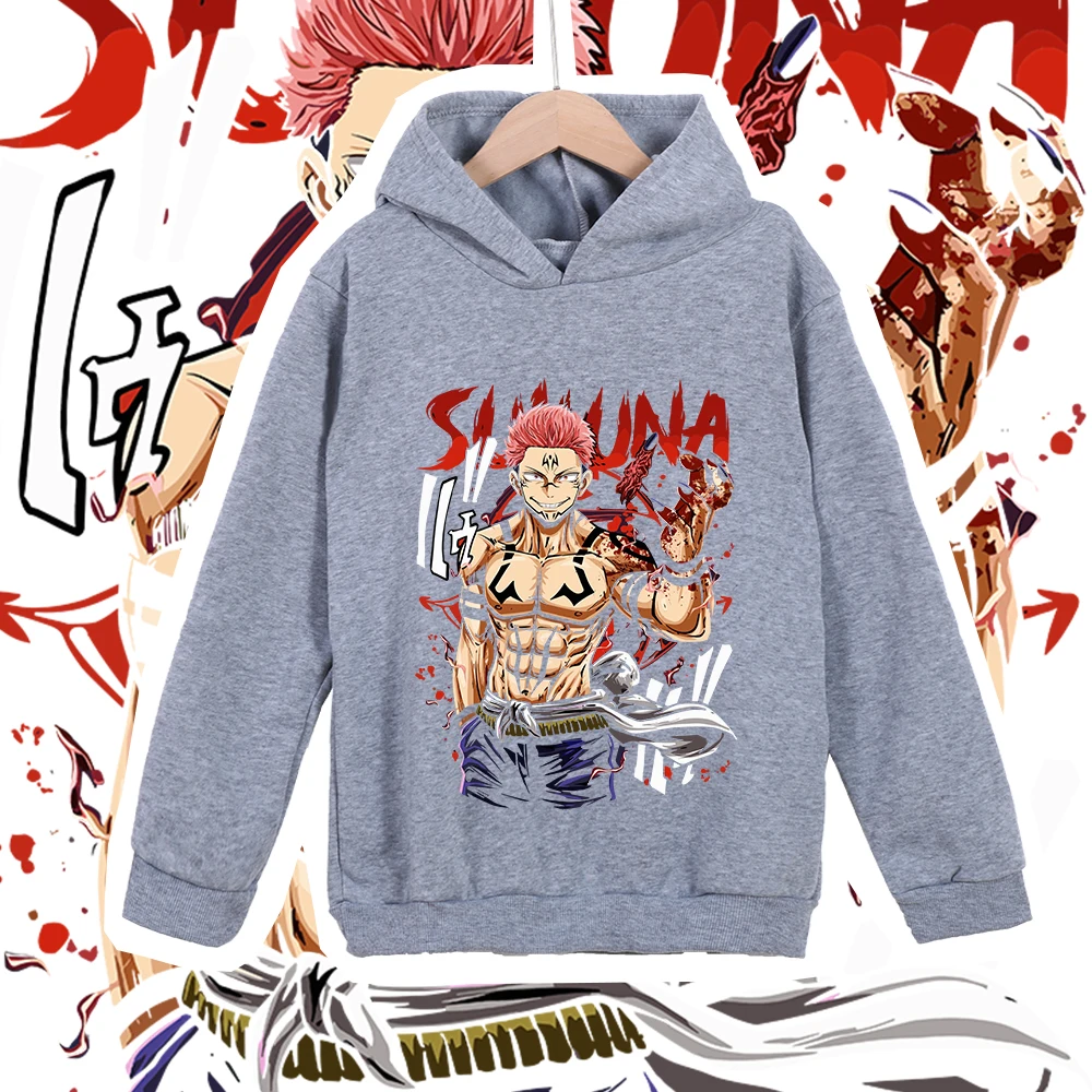 Anime Kids Cotton Tshirt Jujutsu Kaisen Sukuna Print Unisex Boys Girls Hoodie Sweatshirt for Children 100 160cm Height photo 3
