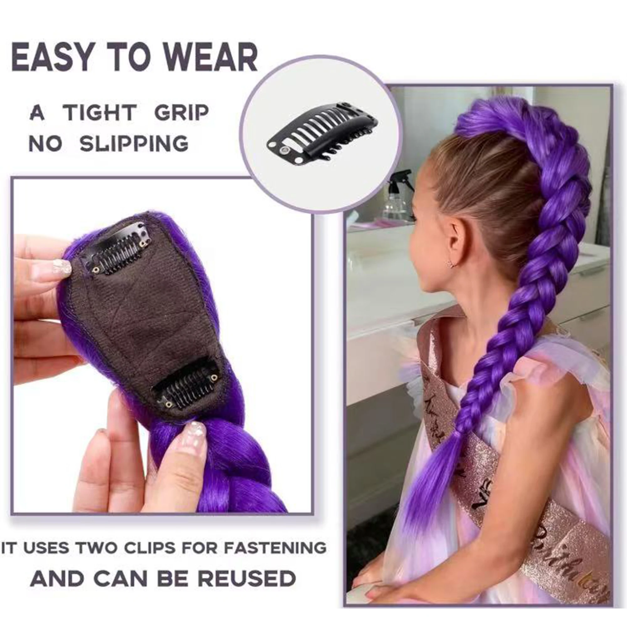 Purple 26inch Braid Clip in Ponytail Hair Extension Long Ponytail Hairpieces Cosplay for Kids Girl Halloween Christmas photo 2