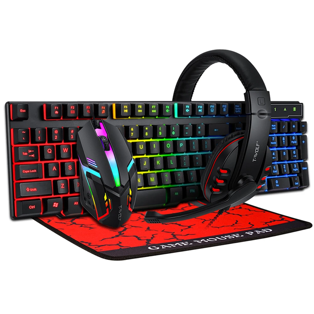 TF800 Four-piece Gaming Combo 104 Keys Keyboard 4-color Breathing Light Mouse 3.5mm Gaming Headset Anti-slip Mouse Pad photo 2