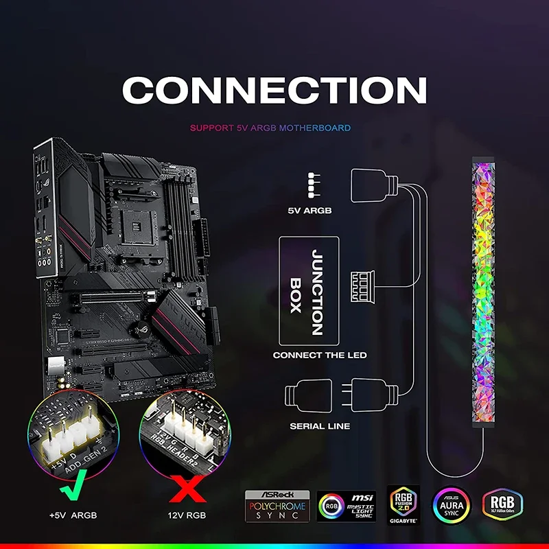 Acrylic ARGB LED Strip Lights for PC 5V 3pin 4pin RGB Diamond Hard Bar Work with Aura Gigabyte Mystic Fusion MSI SYNC Deco Light photo 5