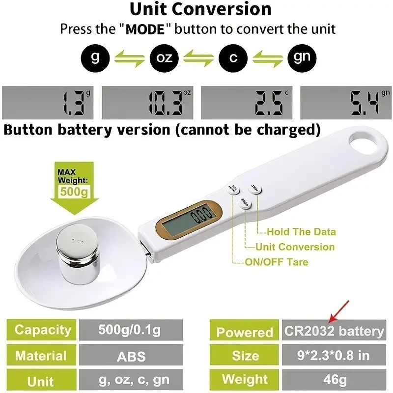 Mini Spoon Scale Digital Kitchen Scale Electronic LCD Food Scale 0.1-500g Cooking Flour Milk Coffee Powder Weight Measure Spoon photo 4
