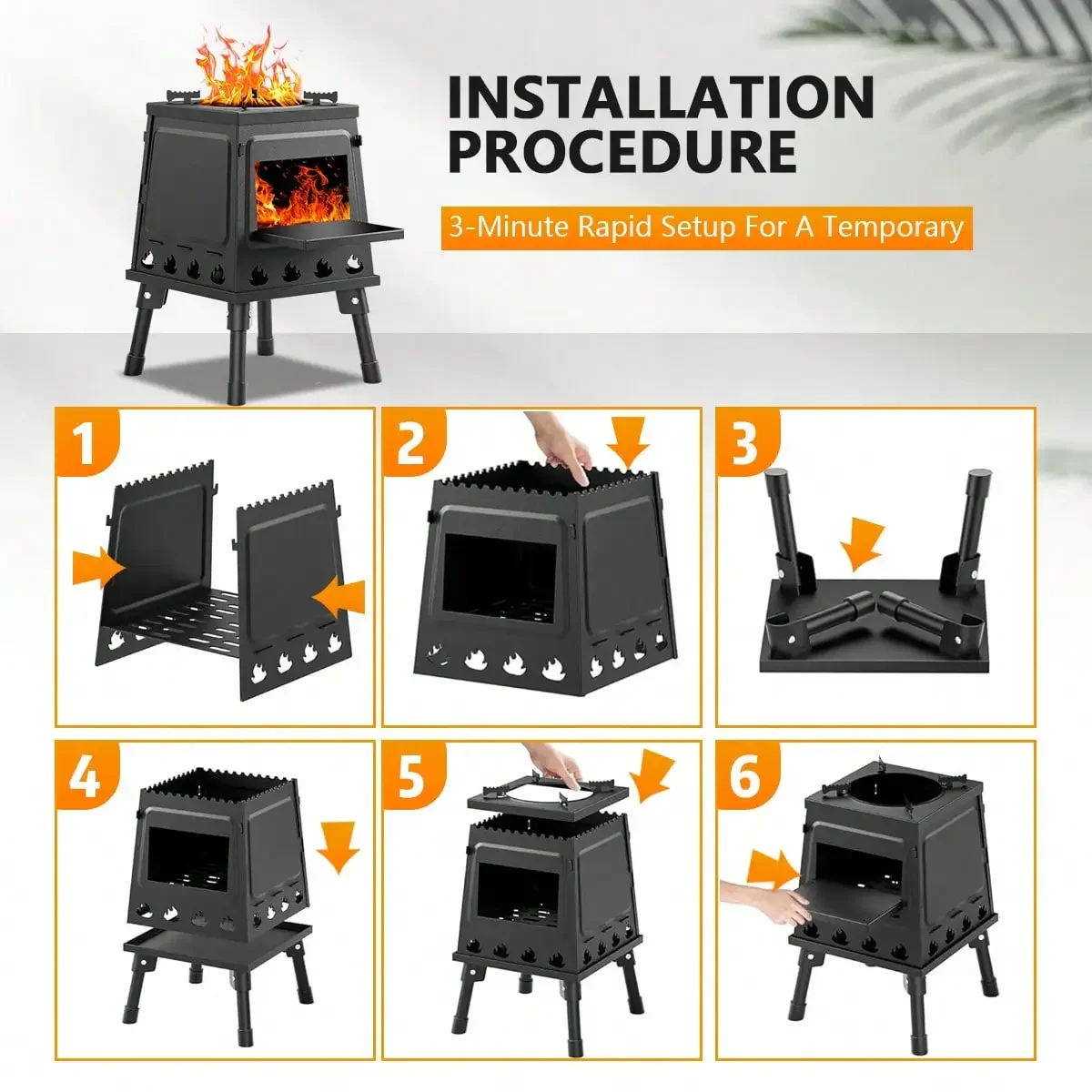 Wood Burning Camp Stove Portable Cast Iron Wood Stove For Outdoor Hiking Picnic BBQ Travel Black photo 4
