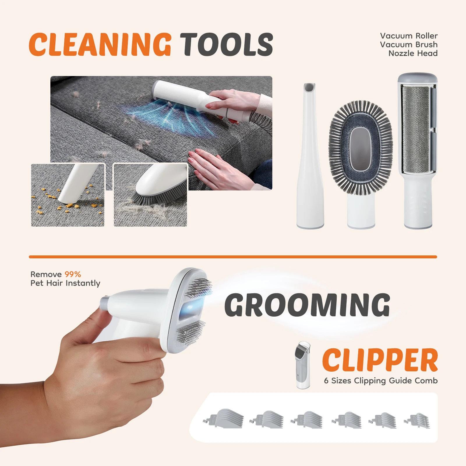 JHK 2.5L Professional Pet Grooming Vacuum Kit 3 Suction Modes and 5 Groomer Tools with Cordless Low Noise Dog Clippers for Cats photo 5