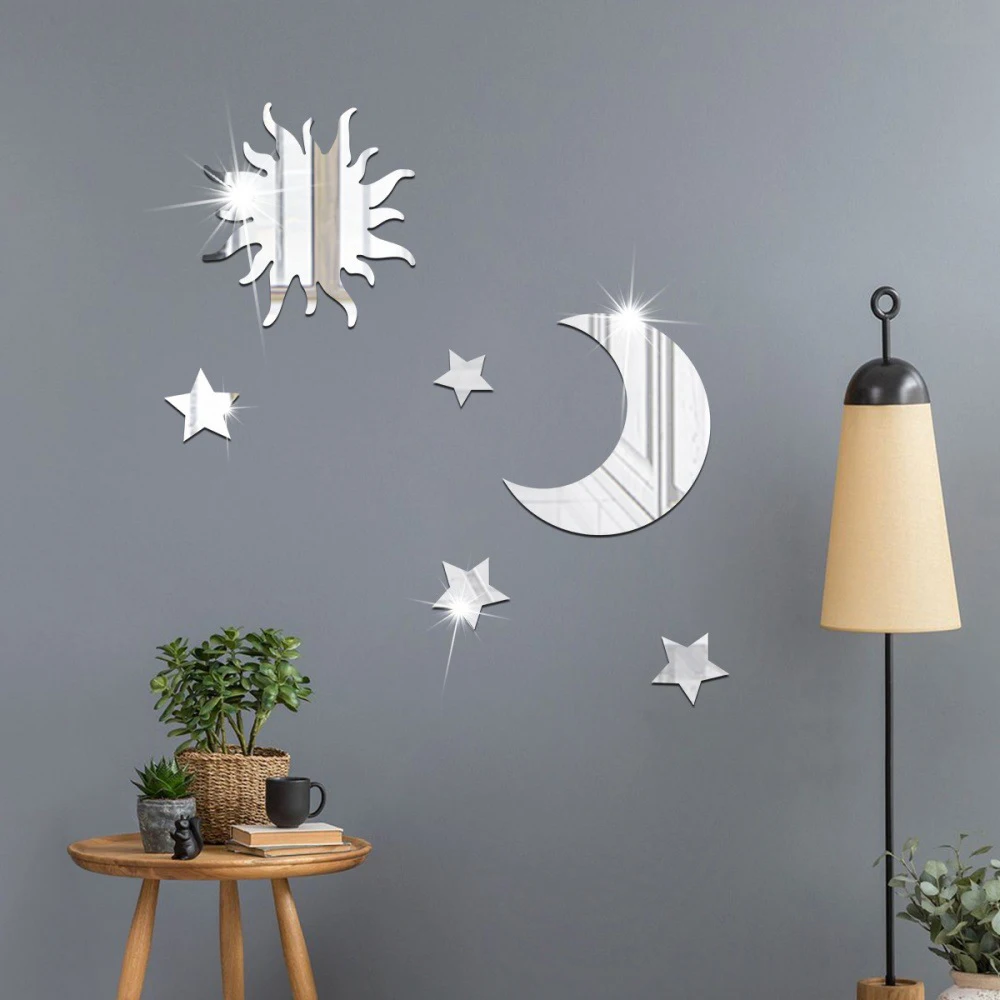 6PCS Star Moon Combination Mirror Acrylic Stereo Self Adhesive Diy Bedroom Living Room Can Be Removed Wall Stickers photo 3