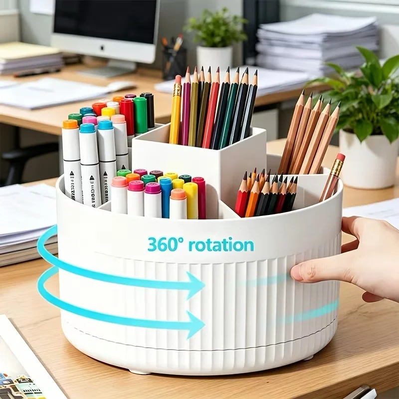360-Degree Rotating Table And Drawer Organizer, Plastic Office Desktop Storage Box with 5 Compartments - Multifunctional Pencil photo 1