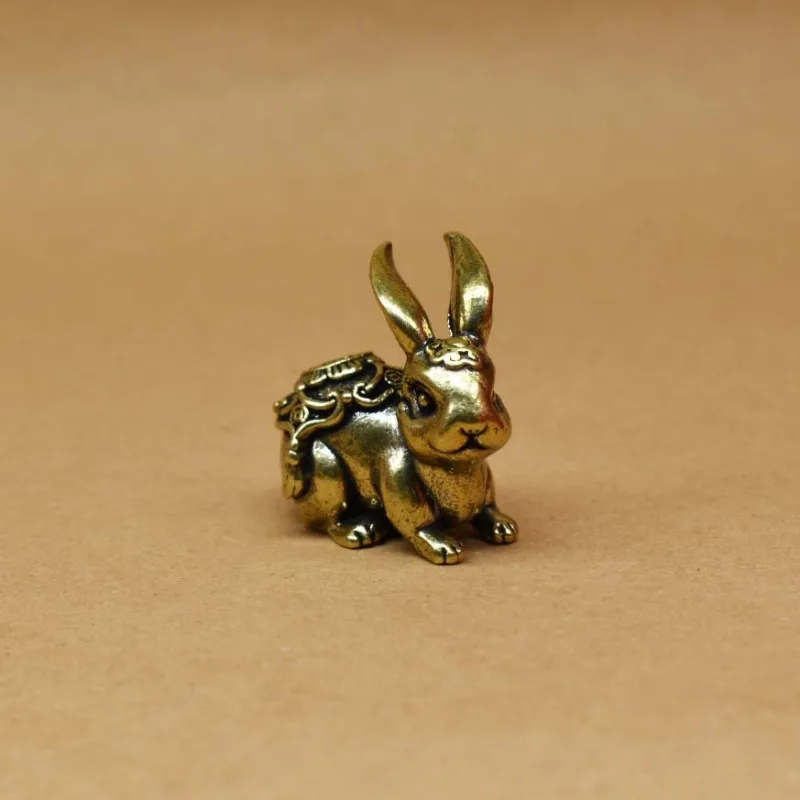 Retro Brass Zodiac Rabbit Figurine Metal Lucky Rabbit Statue Desktop Decoration Feng Shui Collectible Ornament Gift photo 3