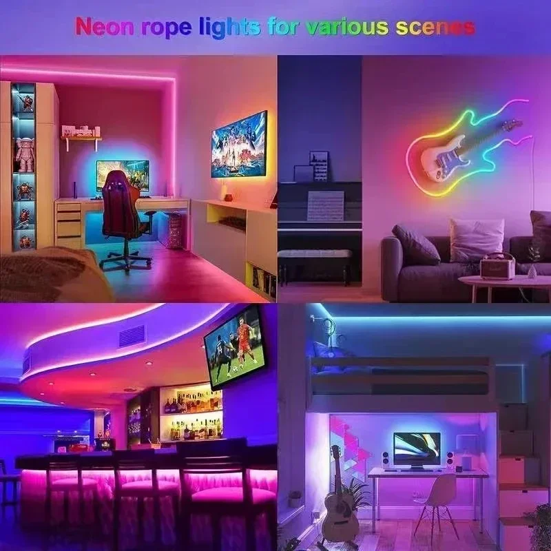 RGB Flexible LED Strip Lights USB Neon Rope Lights Remote App Control Music Sync Color Change Gaming Room Party Decor DIY Design photo 6