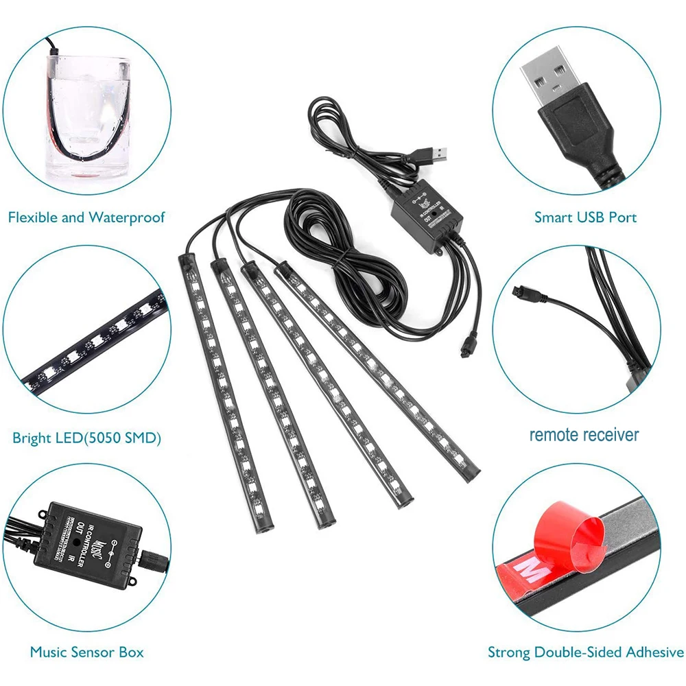 Neon LED Car Interior Ambient Foot Strip Light Kit Accessories Backlight Remote App Music Control Auto RGB Decorative Lamps photo 3