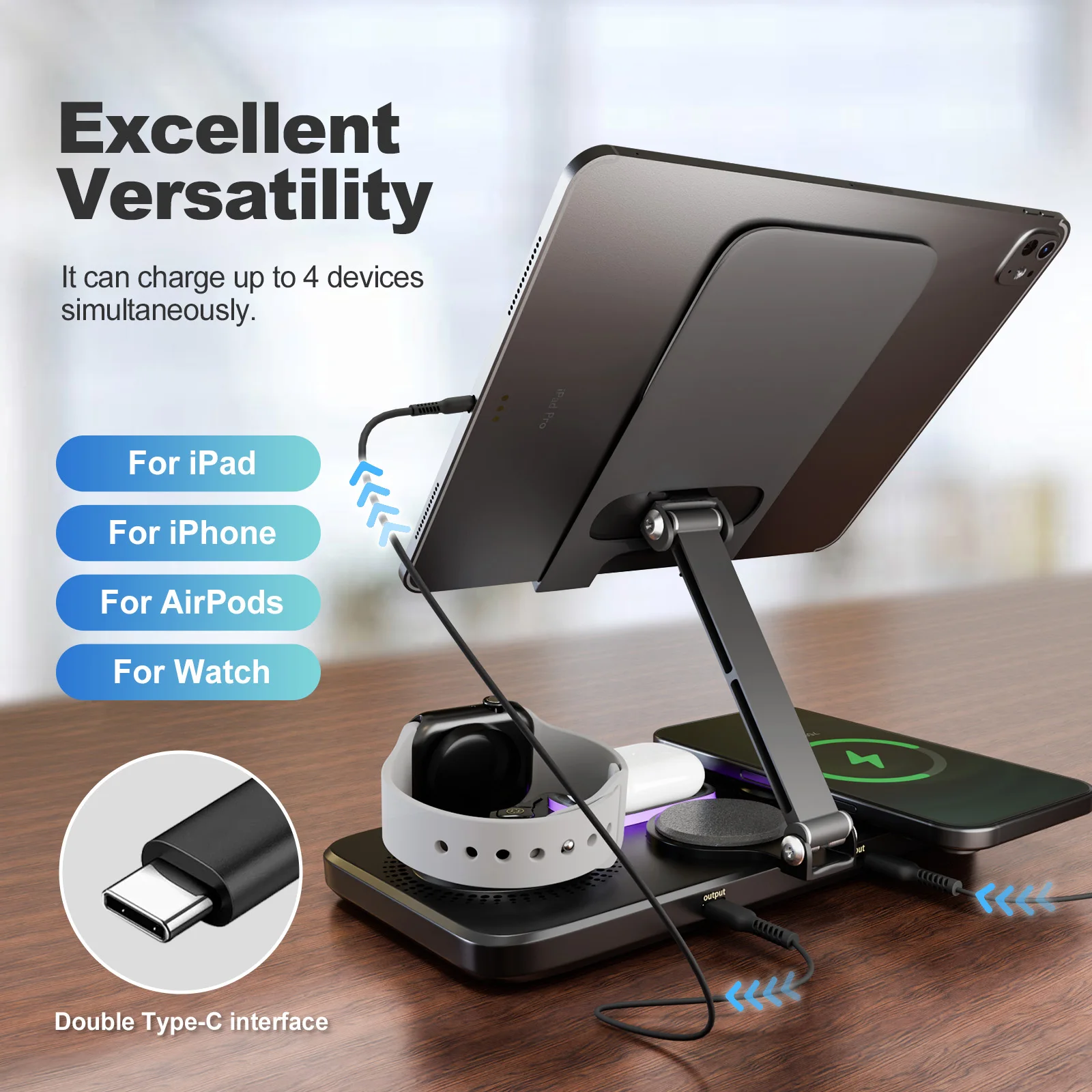 7-in-1 Wireless Charger Stand Pad Magnetic Flexible Type-C 15W Fast Charging for iPhone AirPods Watch iPad Multiple Devices photo 4