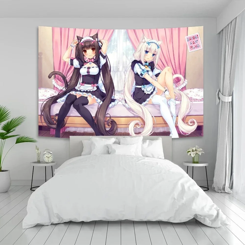 Anime Nekoparas Wall Tapestry Kawaii Background Cloth Wall Decoration Psychedelic Girls' Dormitory Pink Room Banner photo 1