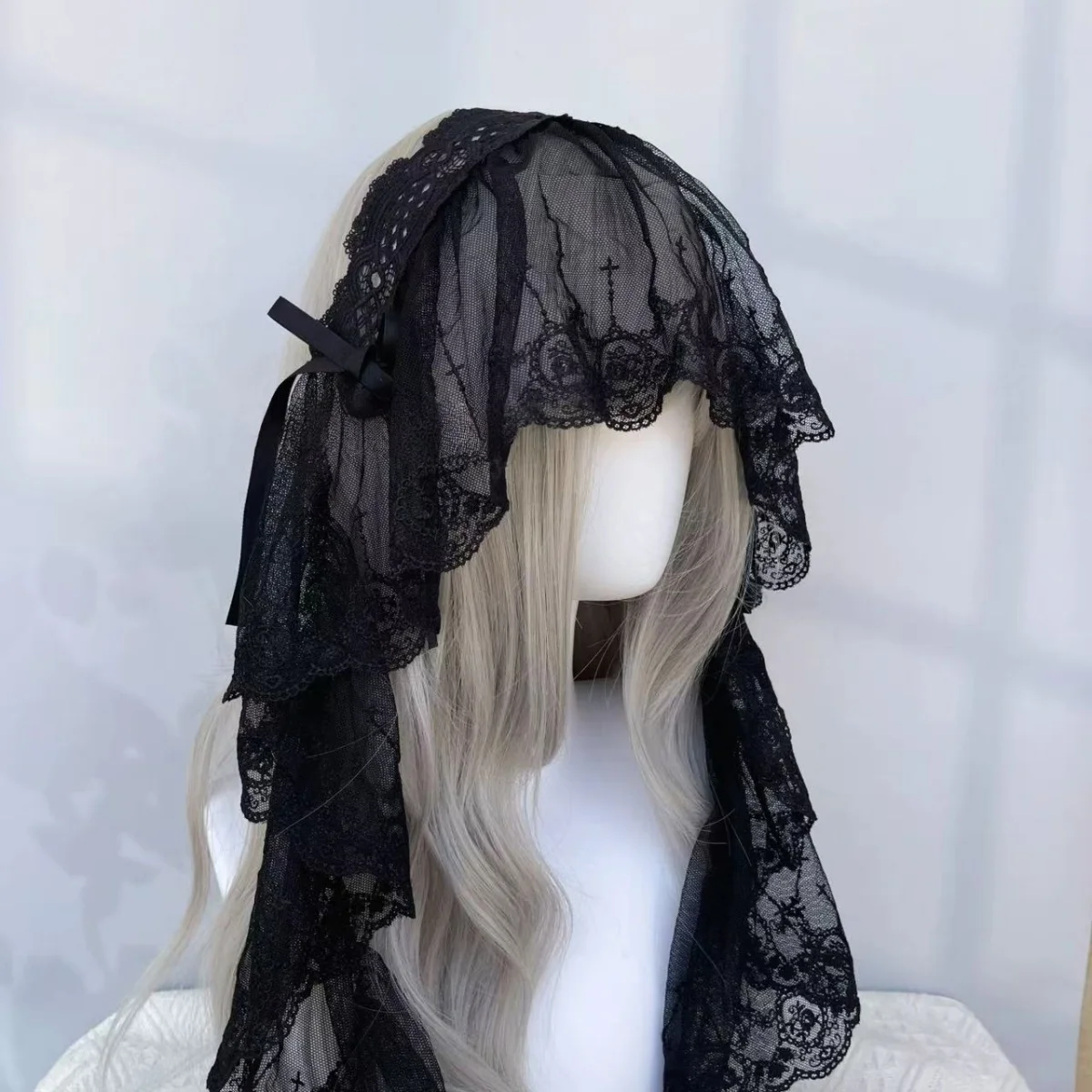 Gothic Harajuku Lolita Black and White Lace Headband Women's Veil Cosplay Headwear Female Sweet Halloween Hair Accessory photo 4