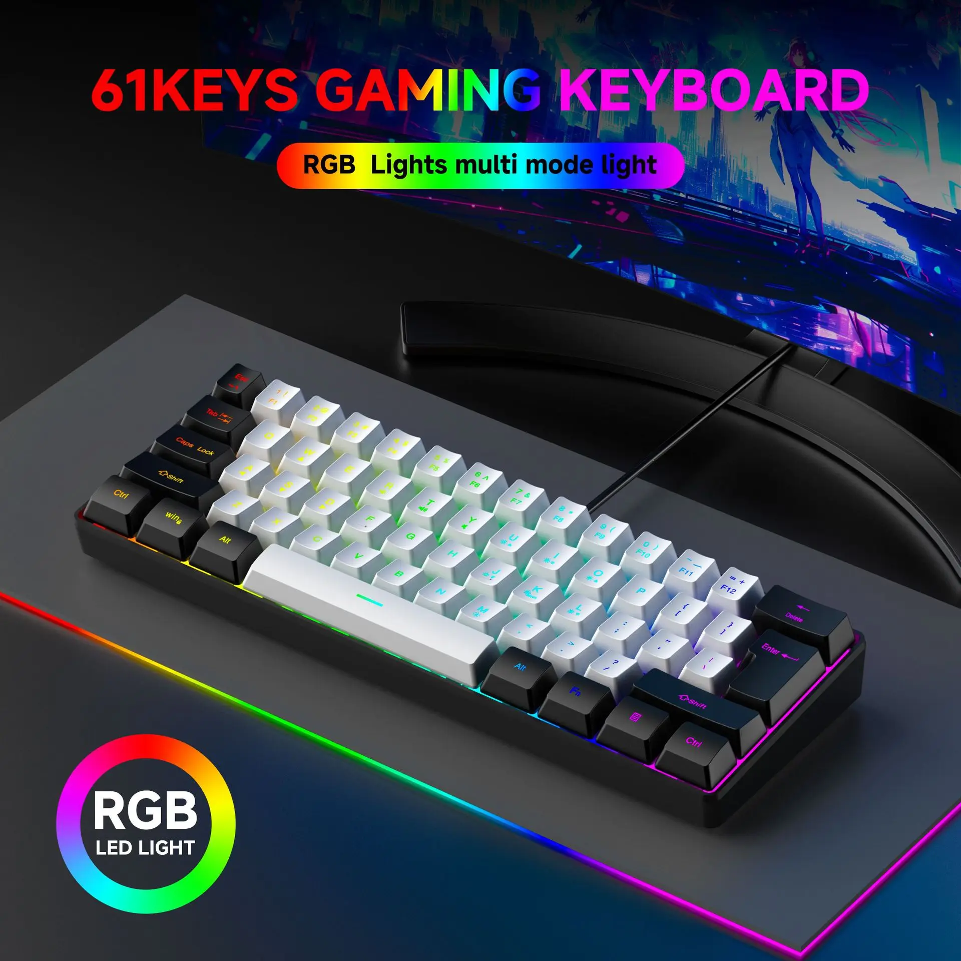 61 Keys RGB Gaming Wired Keyboard Mouse Set Colorful Mini Compact Black White Computer Keypad Mice Set for Office PC Gamer photo 5