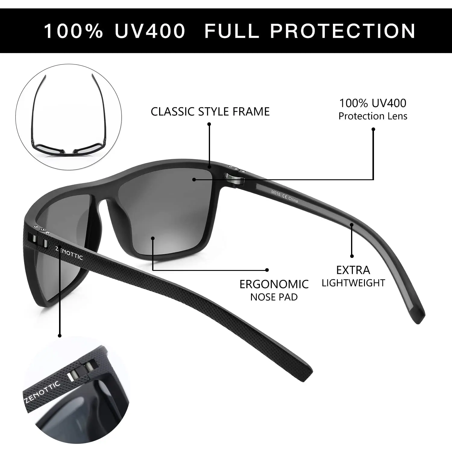 ZENOTTIC Polarized Sunglasses for Men Lightweight TR90 Frame UV400 Protection Square Sun Glasses photo 5