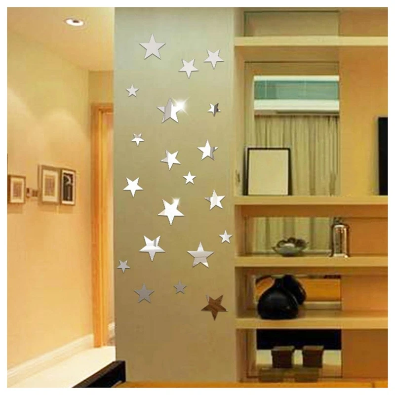 20pcs Acrylic Star Mirror Wall Sticker Cartoon Starry Wall Stickers For Kids Rooms Wall Decals Home Decor Cute Stars Art Mural photo 3