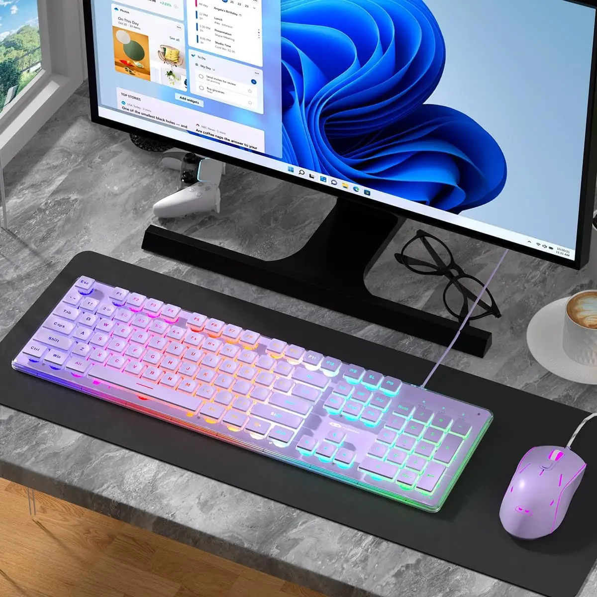 MageGee Gaming Keyboard and Mouse 104 Keys RGB 6 Speed Mouse Combo Pudding Keycaps Silent Computer Keyboard PC Laptop Mac Office photo 6