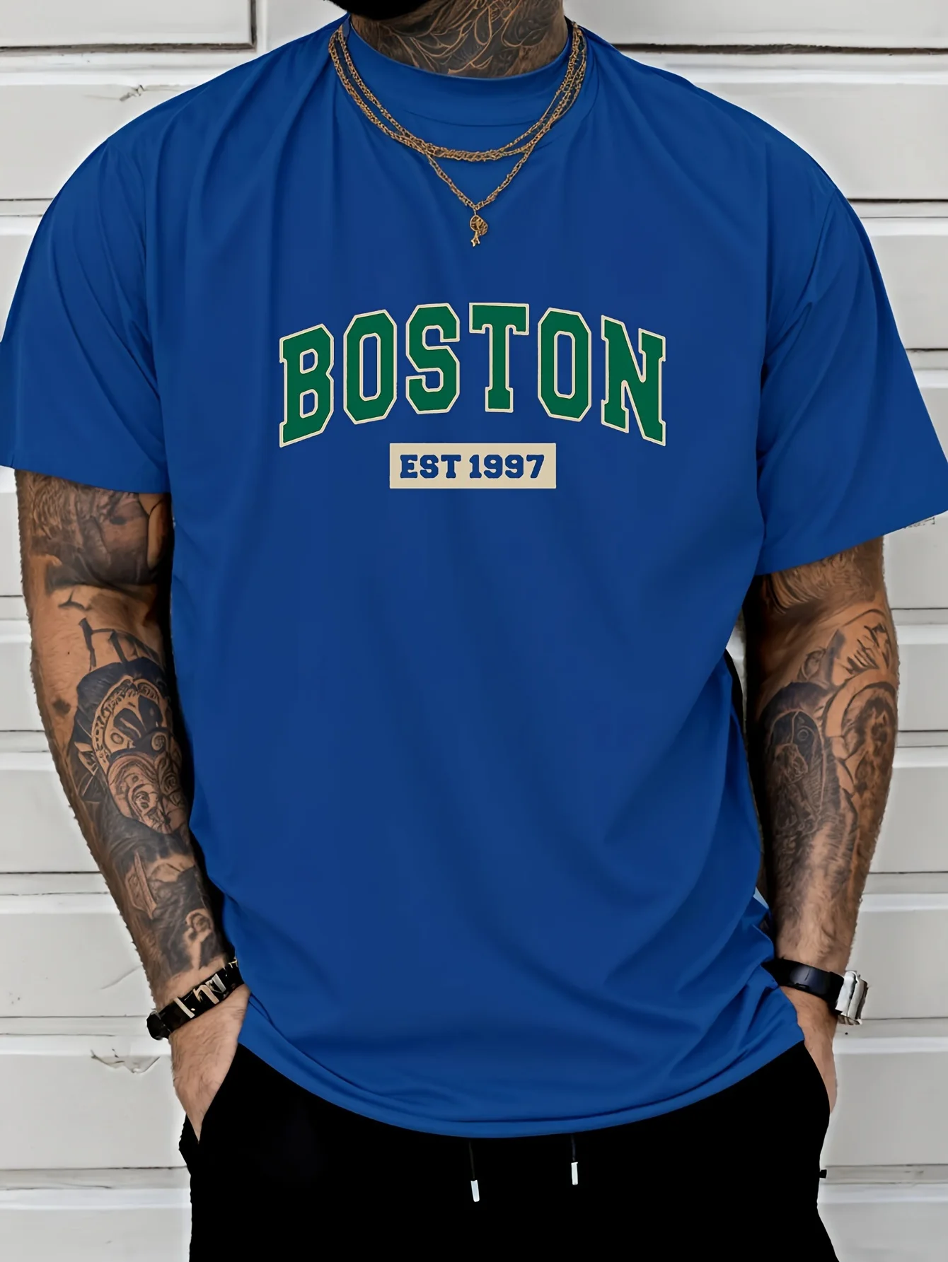 Men's Breathable Round Neck T-shirt Boston South 1997 Digital Printed Sports and Leisure Versatile Short Sleeve Top photo 6