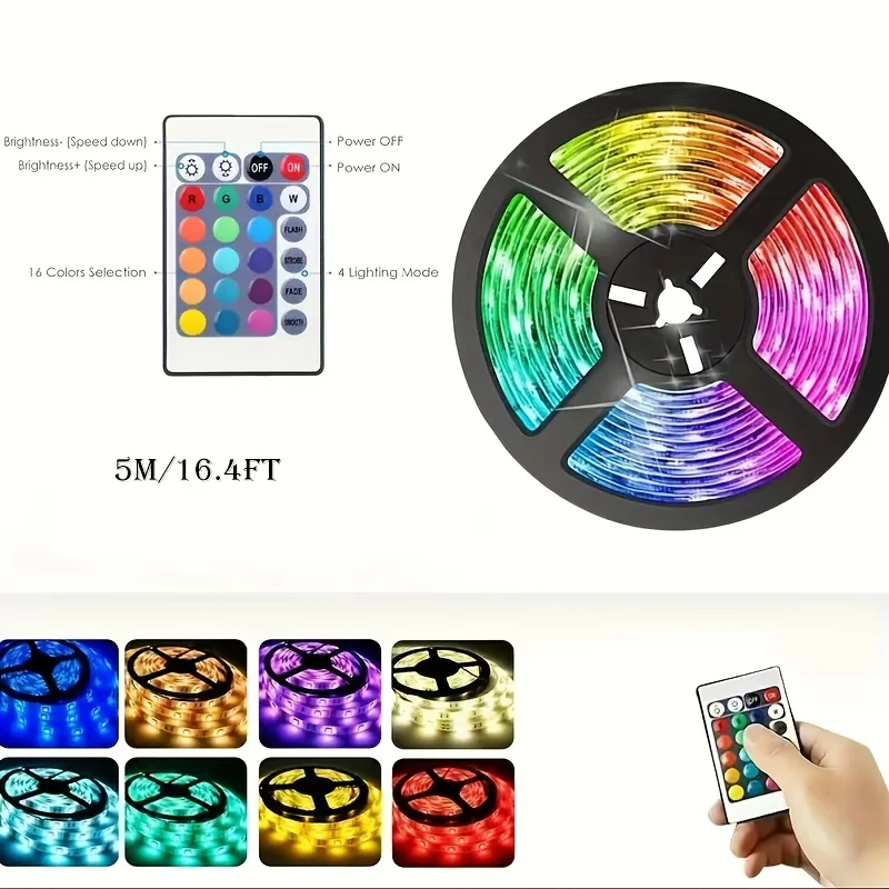 5050 RGB LED Strip 5V USB Power Supply,24-Key Remote Control/App Control, Suitable for TV Backdrops, Bedrooms, and Holiday Decor photo 4