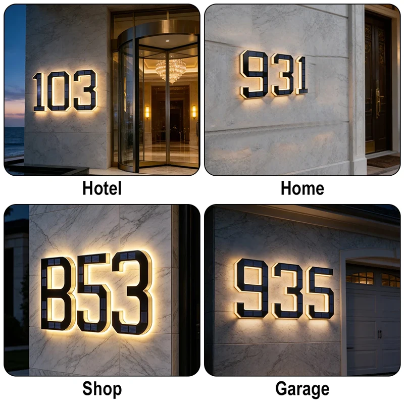 Solar LED House Number Sign Waterproof Address Light Plate with Sensor for Outdoor Home Door Yard Wall Garden Decor photo 5