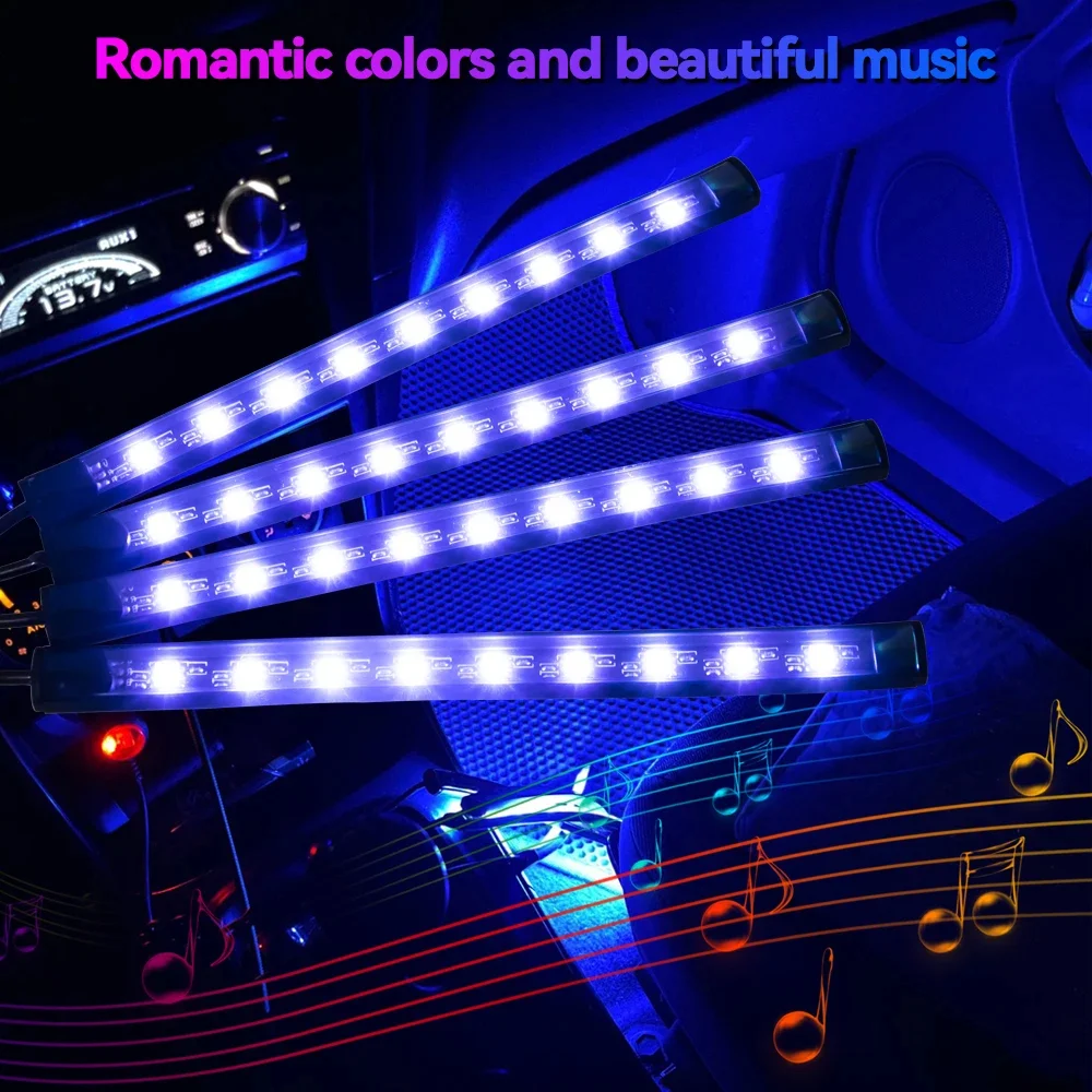 72 48 36 LED Neon Led Car Lights Strip RGB Foot Ambient Light with USB Cigarette Automotive Interior Strip Lights Decoration photo 3