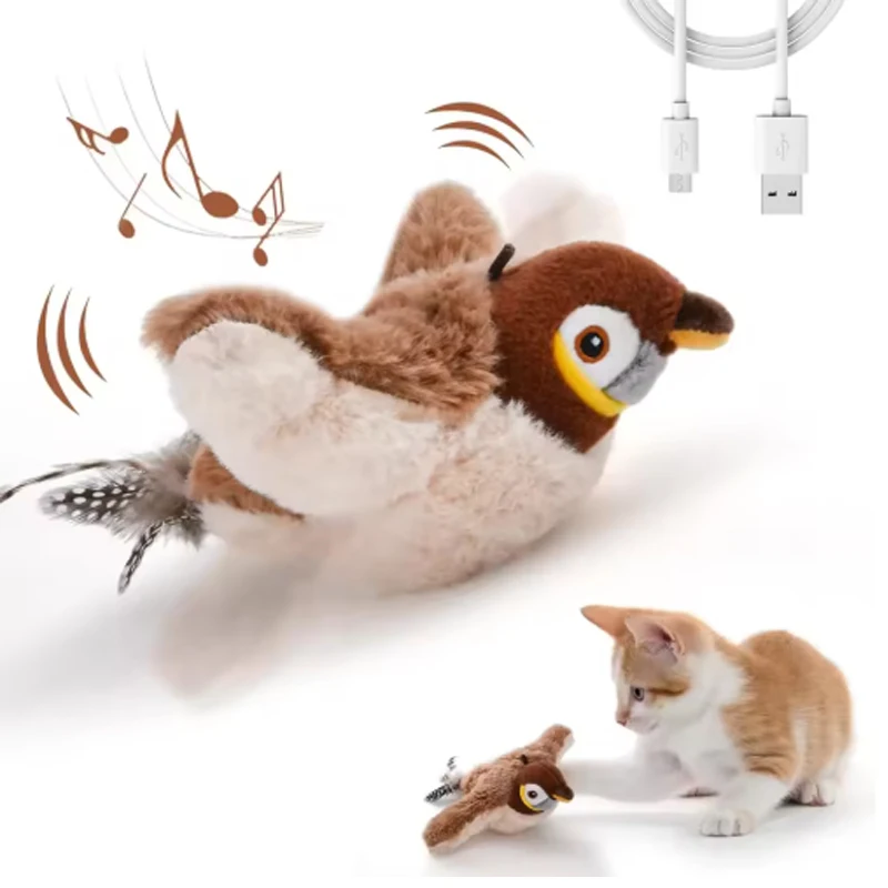 Hot Simulated Bird Cat Toy Interactive Toys Dog Rechargeable Chirping Flapping Bird(no Flying) Touch Activated Plush Toy Pet photo 1