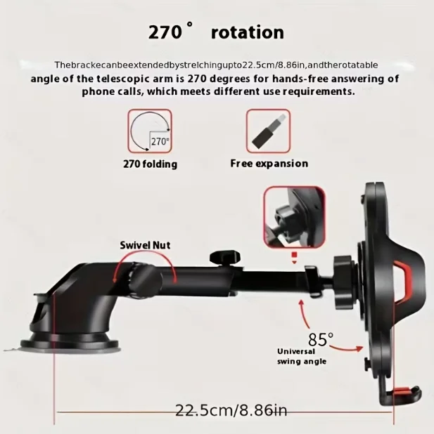 Upgraded Reliable Suction Cup Dashboard Car Phone Mount, Strong Grip Dashboard Mount - 360° Adjustable, Expandable Arm, Compatible With All Smartphones photo 8