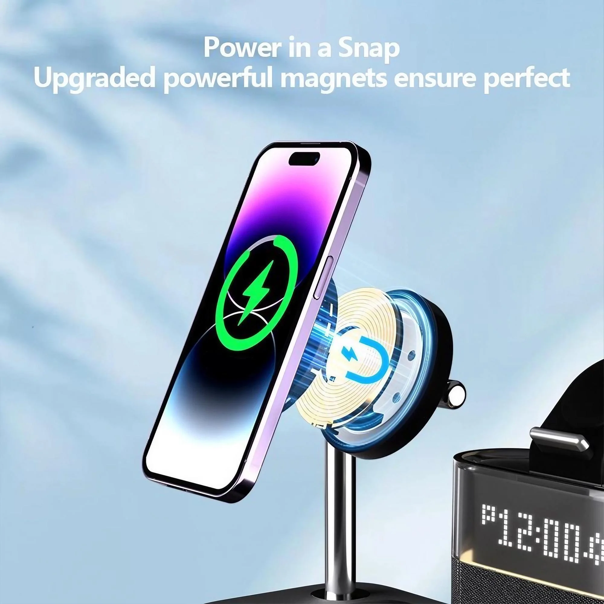 Magnetic Wireless Charging Station for Phone Series 12 13 14 15 16 17 and Watch Ultra 8 7 6 5 Earbuds Charger Stand Multi Device Charging Pad for Desk Home Office Travel Supports Fast 15W Charging for Phones and 5W for Wearables and 360 Degree Desk Stand photo 7