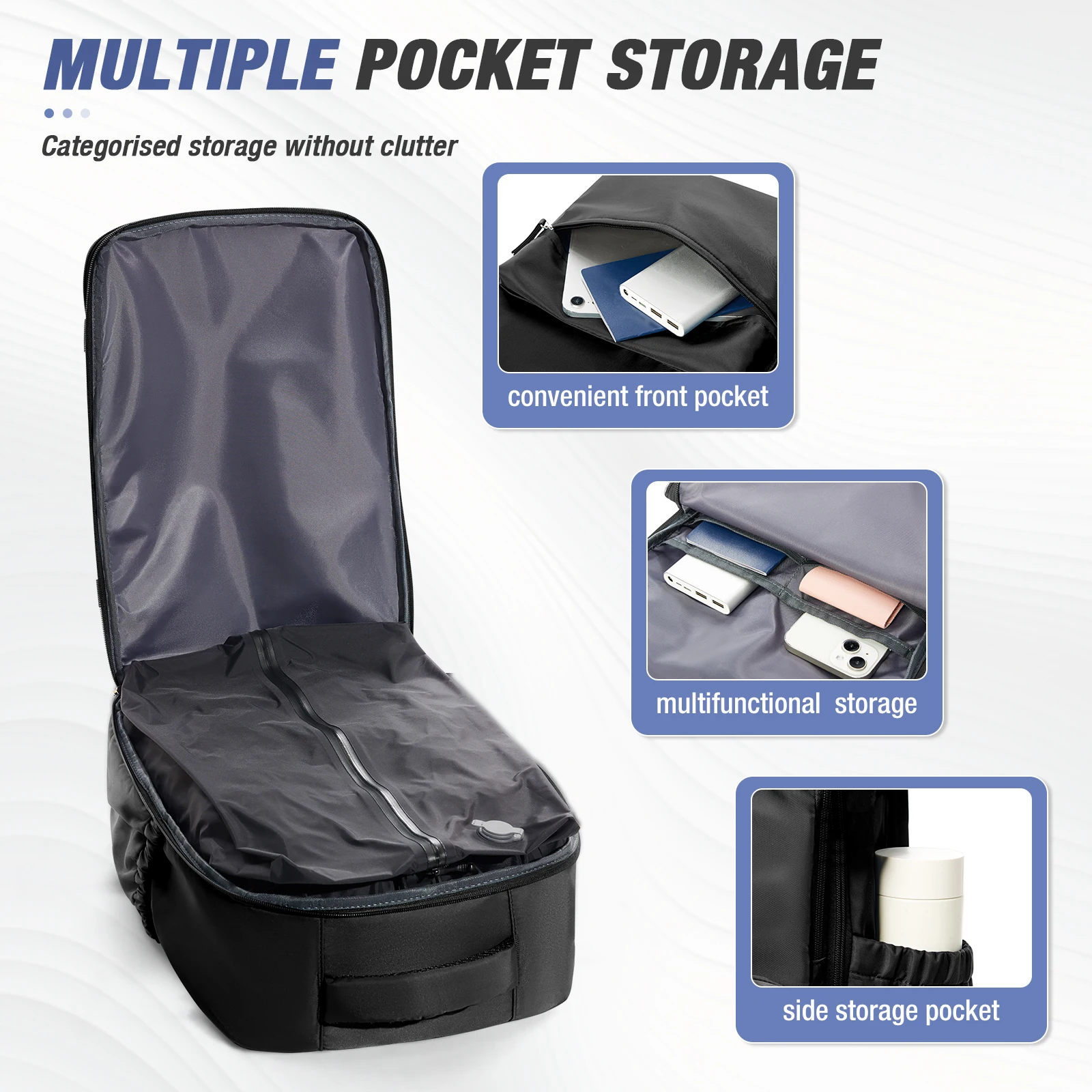 Men Vacuum Compression Backpack 15.6in Laptop Backpack Expand Hiking Vacuum Travel Backpack, Ryanair Backpack 40x30x20 Cabin Bag photo 2