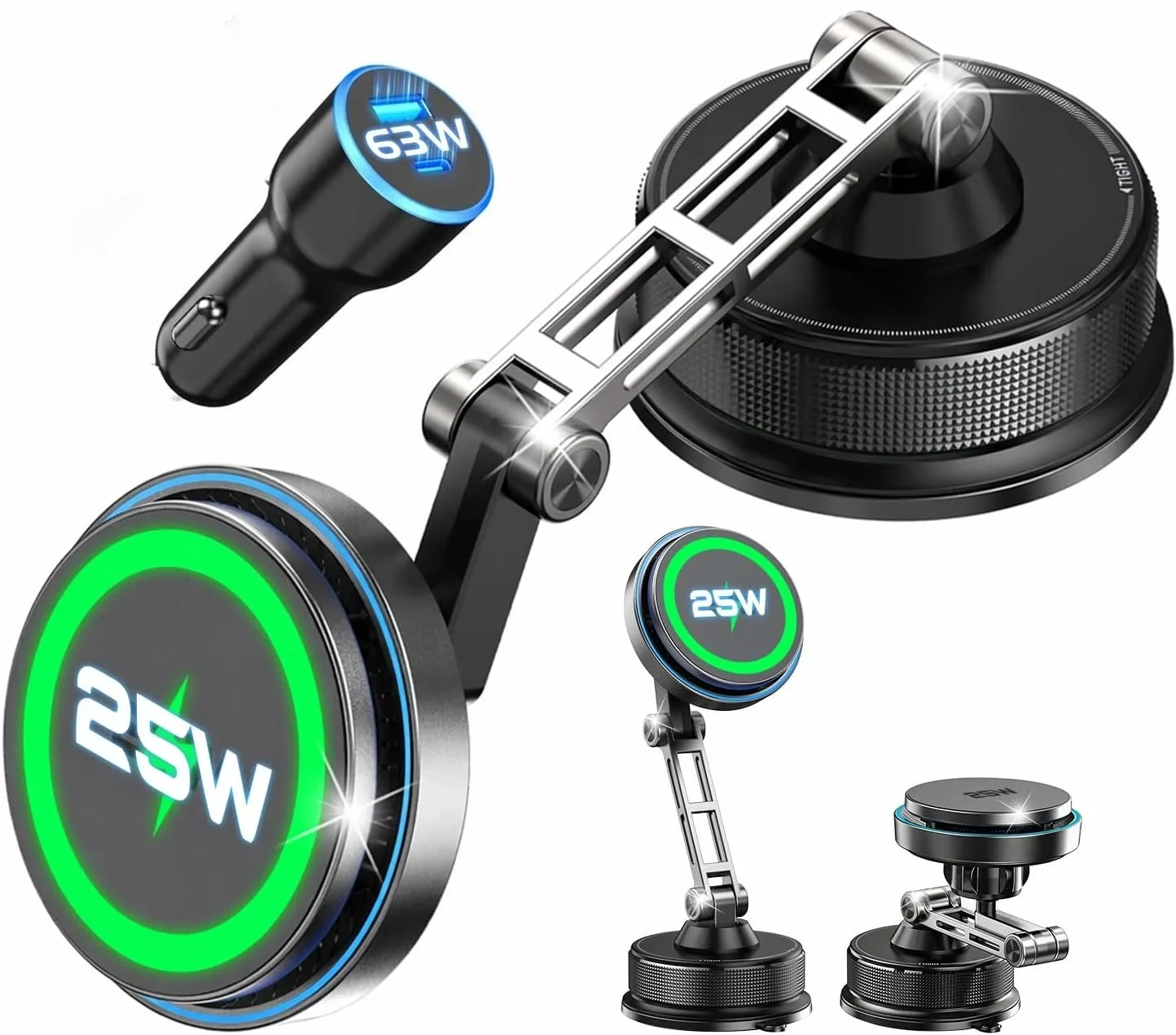 Car Qi2 25W Magnetic Wireless Charger With 63W Car Charger Vacuum Phone Holder for Magsafe iPhone 17 16 15 14 13 12 Fast Chrging photo 1