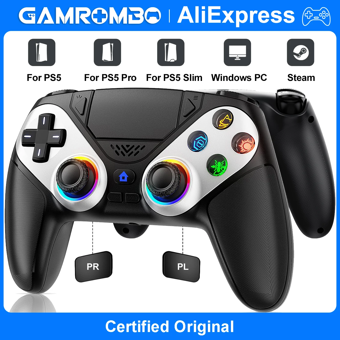 Gamepad For Playstation 5 PS5 Pro/Slim/PC RGB Lights Wireless Controller Dual Shock Marco/Turbo Sensitive Joystick Game Controle photo 1