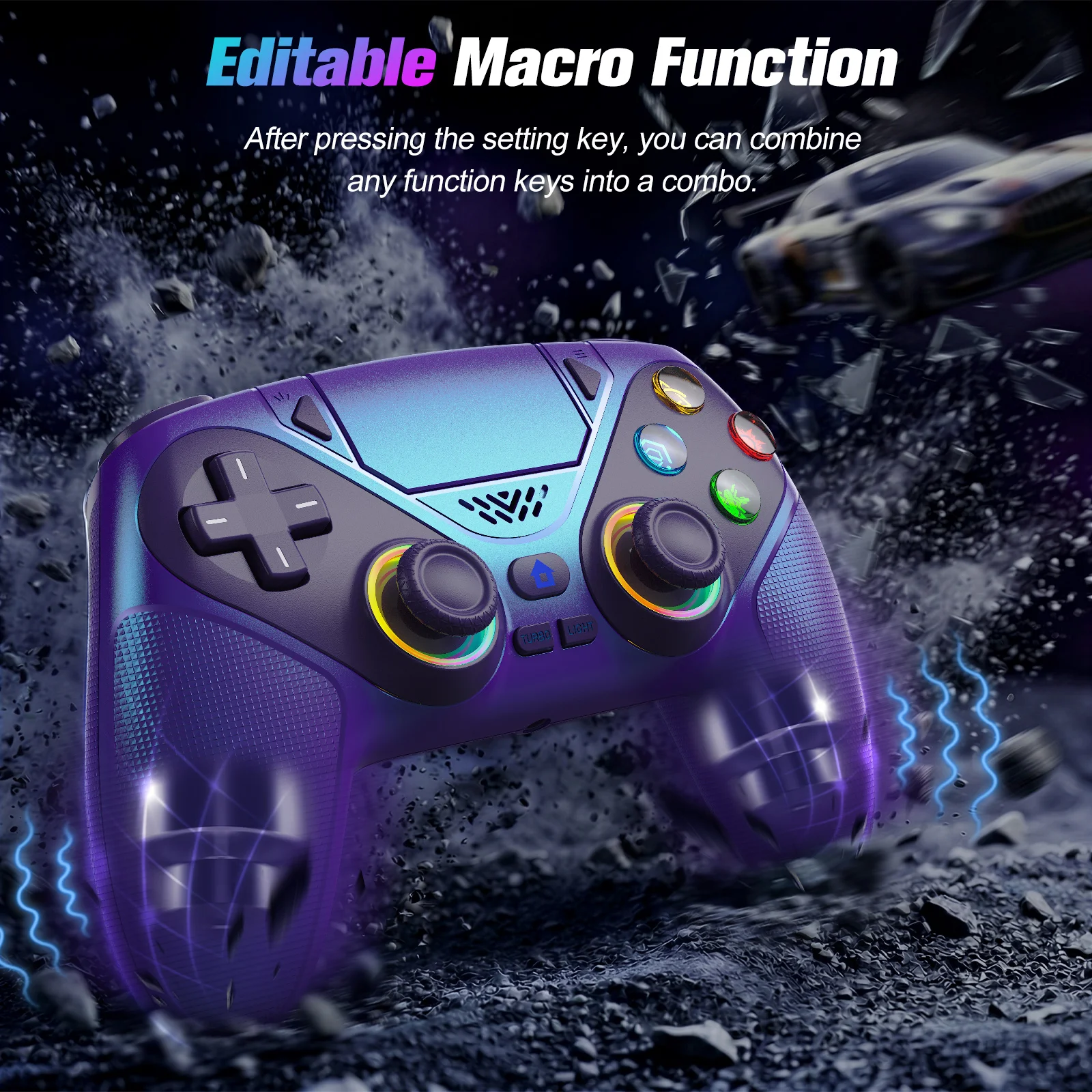 Controller for Playstation 5/PS5/PS5 Pro/Slim/PC,Wireless Gamepads RGB Joystick Turbo/Marco Program Dual Vibrate Game Controle photo 3