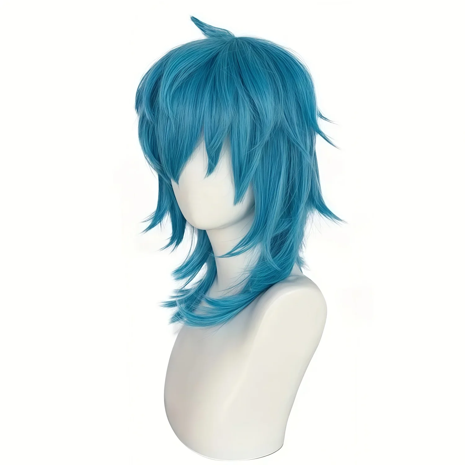 Artificial Medium-Length Straight Blue Salic Cosplay Hairstyle with Bangs Birthdays Role-Playing Synthetic Wig photo 3