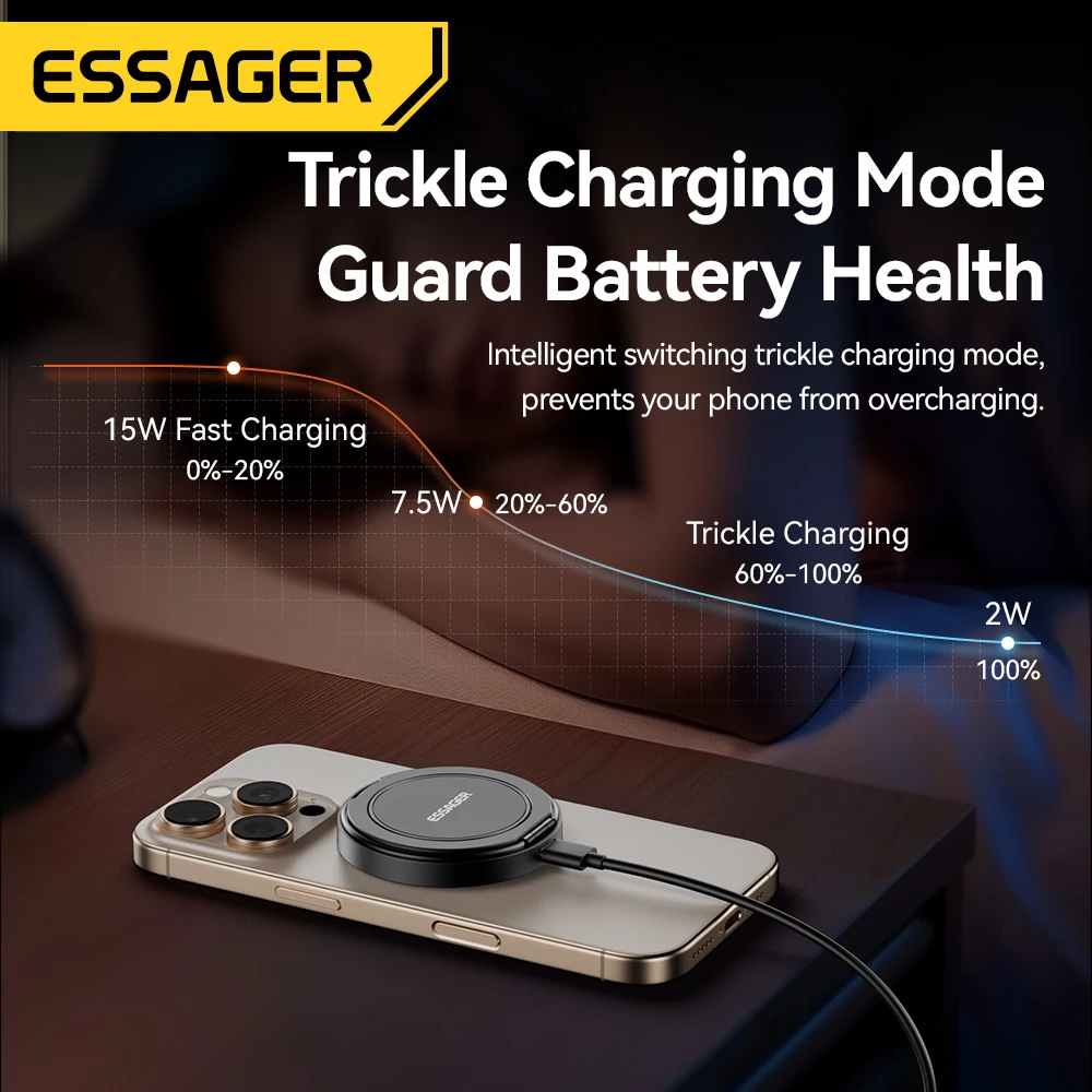 Essager Magnetic 15W Wireless Charger Fast Charging Pad Stand for iPhone 15 14  Airpods USB To Typec Phone Chargers Dock Station photo 6