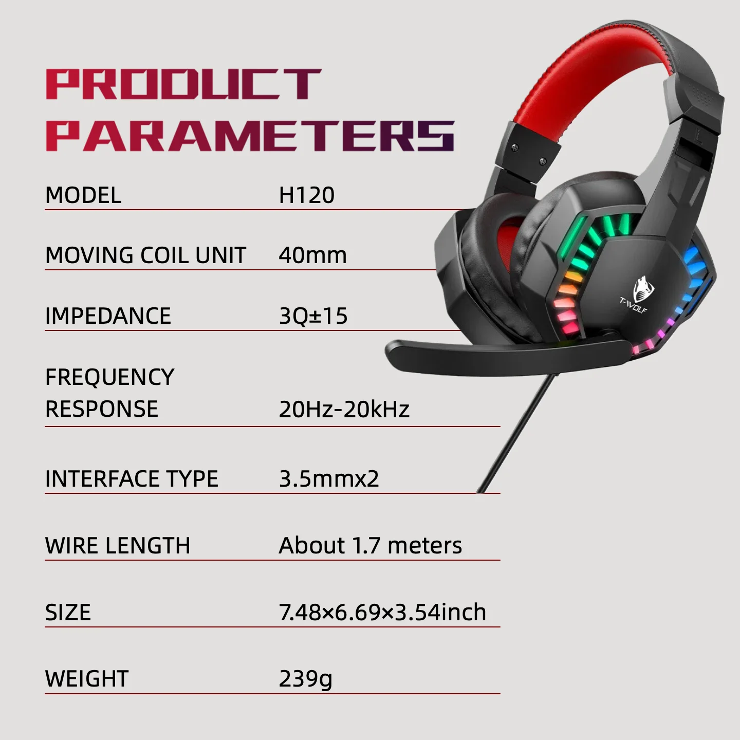 RGB Wired Gaming Headset with Microphone, USB & 3.5mm Over‑Ear Headphones for PC Laptop PS4 PS5 Mobile, Adjustable Noise‑Cancelling Mic, Surround Stereo Sound, Comfortable Headset for Gaming, Office, Study & Daily Use photo 8