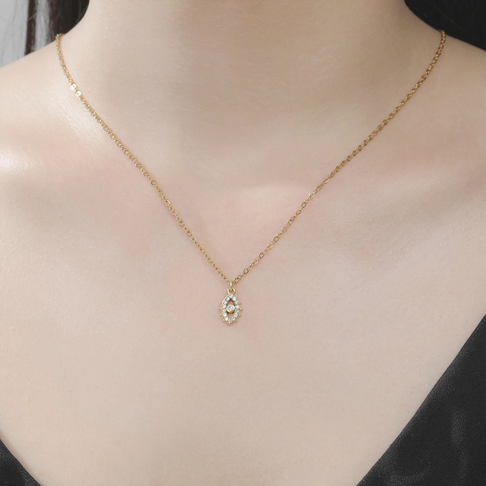 Cazador Lucky Evil Eye Pendant Necklace for Women Stainless Steel Clear Zircon Choker Chain Jewelry Turkish Amulet Birthday Gift photo 4
