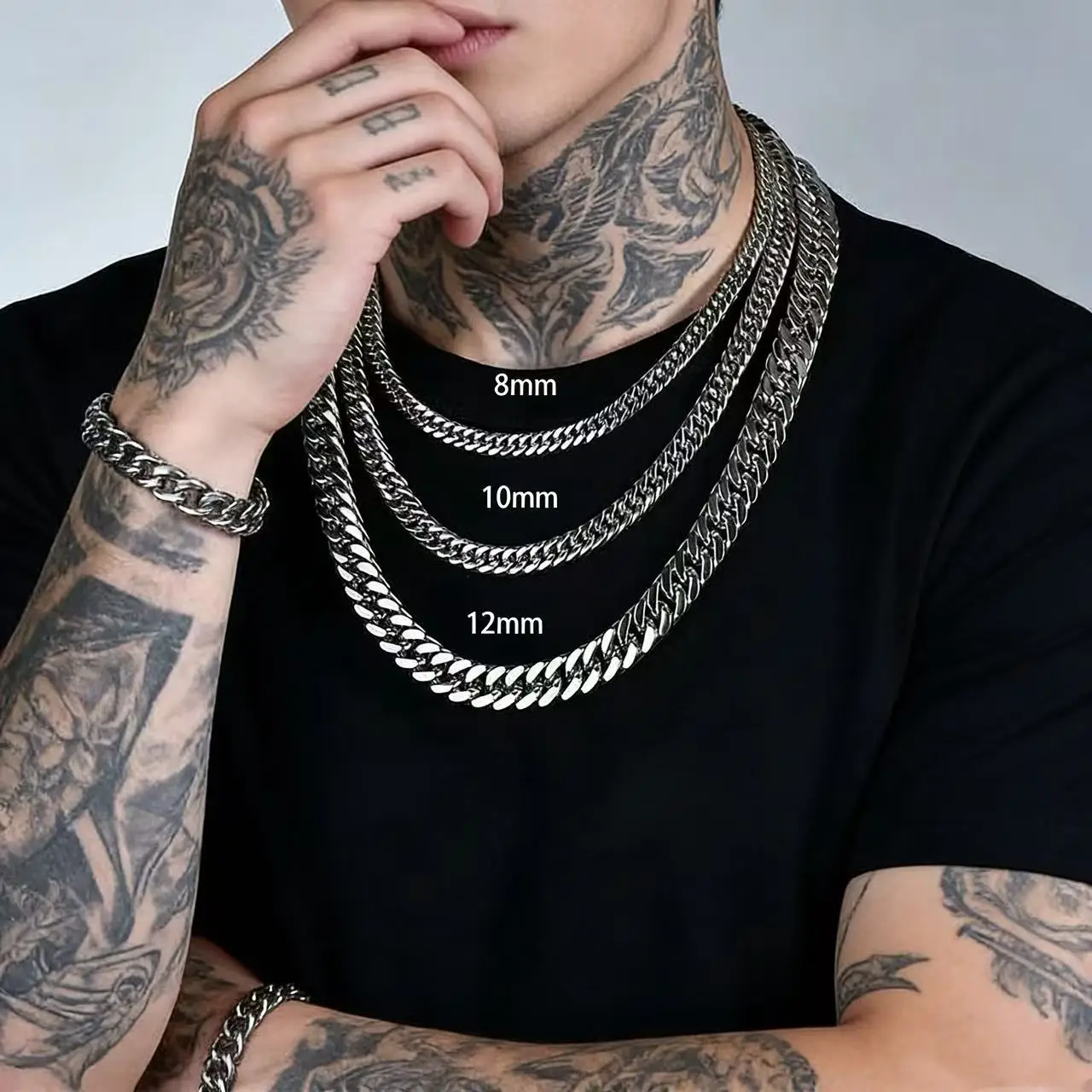 HNSP Stainless Steel Waterproof Cuban Link Chain Necklace For Men Jewelry Thick Heavy Chain 8/10/12/14MM Punk Rock Accessories photo 5