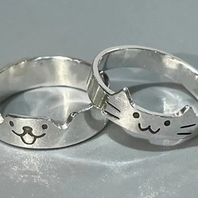 2pcs Kawaii Cat Dog Animal Couple Ring for Women Men 2026 Fashion Size Adjust Lover Rings Valentine's Day Party Jewelry Gifts photo 4