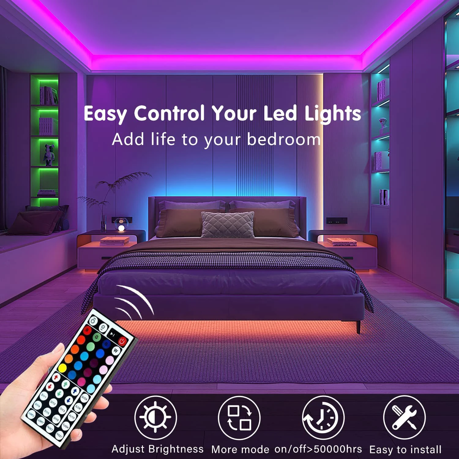 Led Strip Lights with 44 Key Remote Control 1m 5m 10m 20m RGB Tape Led Wall Room for Home Bedroom Party Decor TV Backlight photo 2
