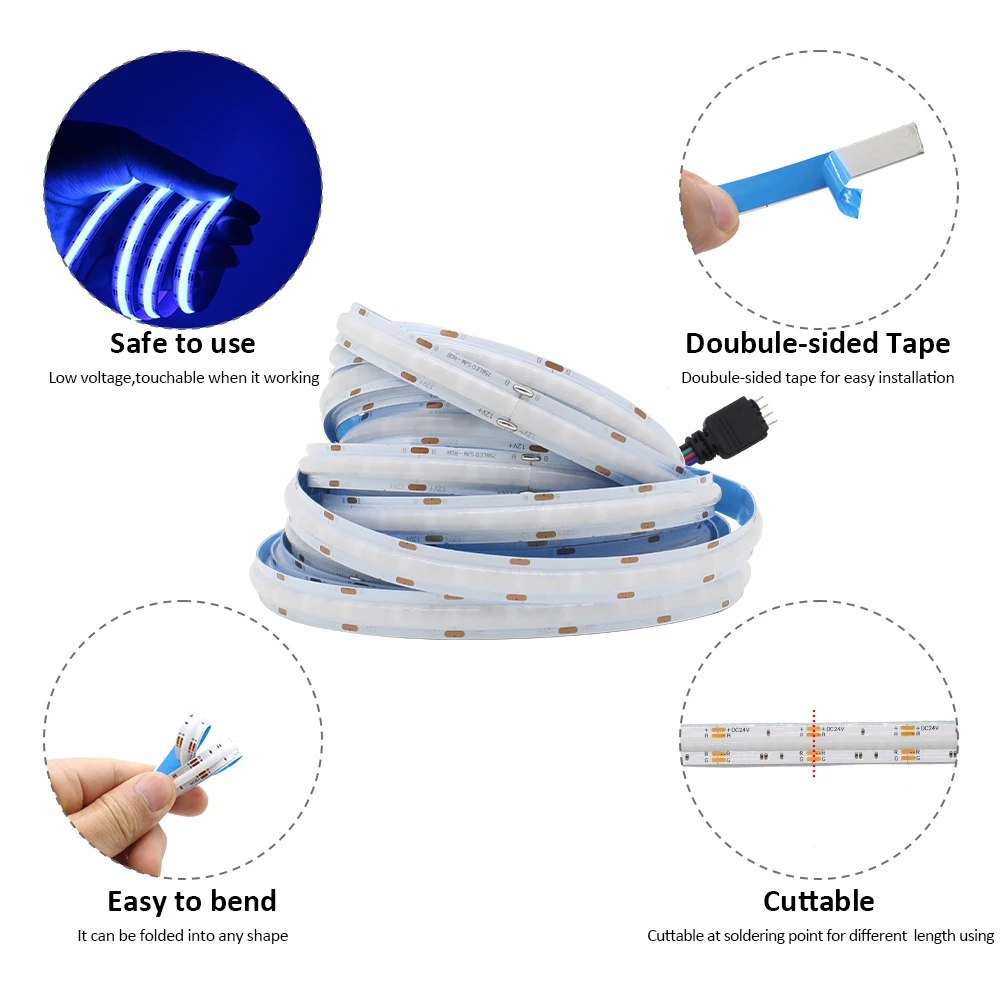DC 12V COB RGB LED Strip Light 756LEDs/m 1M 2M 3M 4M 5M High Density Flexible FCOB Tape Ribbon Lights for Decoration Lighting photo 5