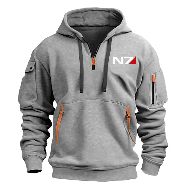 N7 Mass Effect Half zipper oversized Hoodie Men loose Anime Hooded Sweatshirt Women print Fleece cotton Sweetshirt Streetwear photo 4