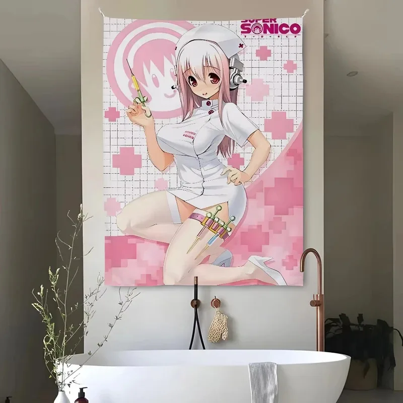 VIKAMA Soft Art Tapestry, Pink Angel Nurse Anime Mural, Fabric Wall Hanging for Study, Bedroom, and Living Room Wall Decor photo 1