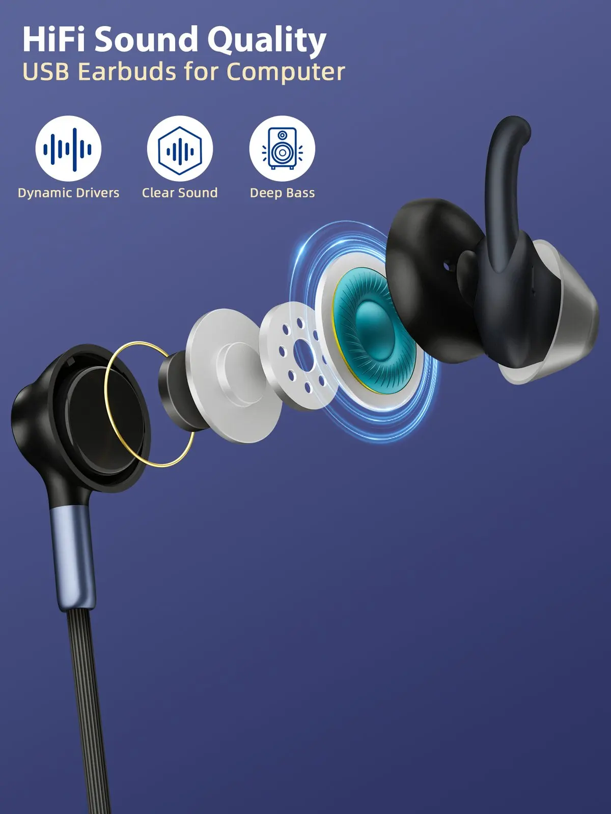 USB A Wired Earbuds 7.5FT Cord Lightweight Magnetic Headphones with Microphone for PC Laptop PS4 PS5 Gaming Headset Earphones photo 6
