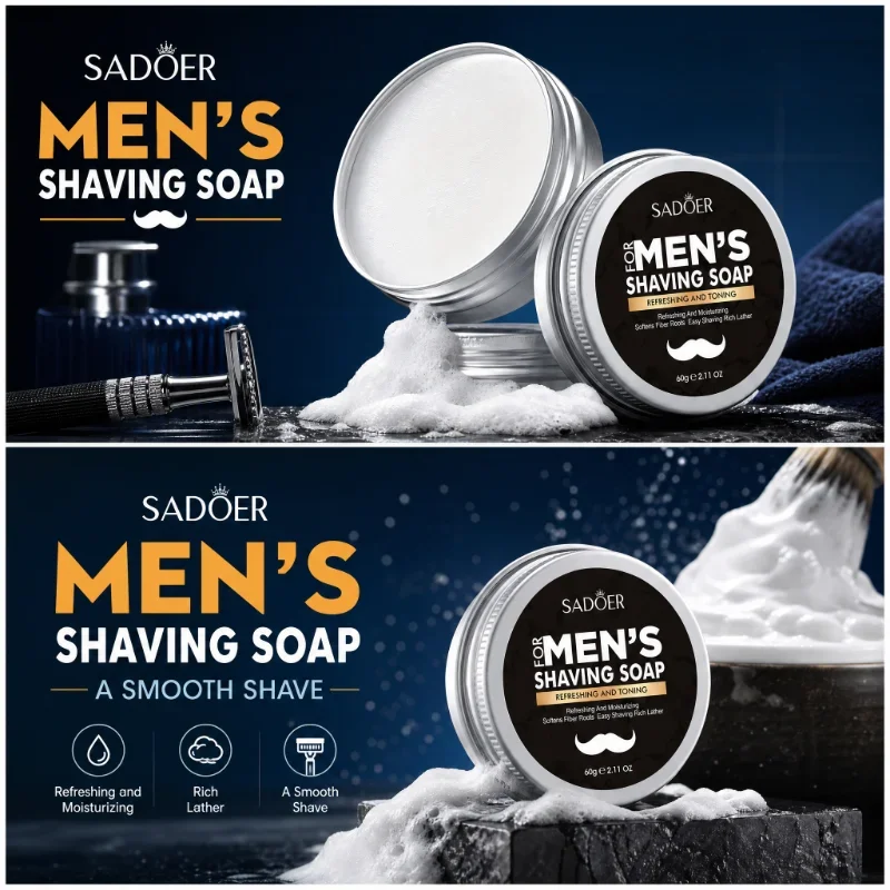 60g Mens Grooming Shaving Soap Bar Gentle Shaving Cream Rich Foam for Manual Razor Soften Beard Refreshing Toning Beard Care photo 6