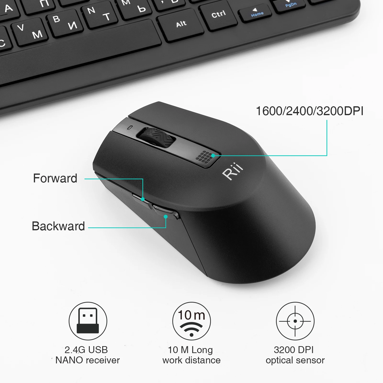 Rii RKM709 2.4G Wireless RU/US Keyboard & Mouse Combo Multimedia Office Keyboard for PC Laptop Desktop photo 5